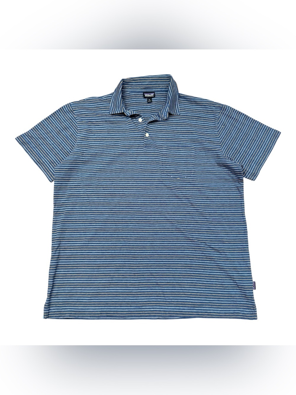 Patagonia Men's Navy and White Striped Polo